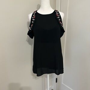 LOFT Halter neckline With Embroidered Detail Mixed Media Top Size Medium